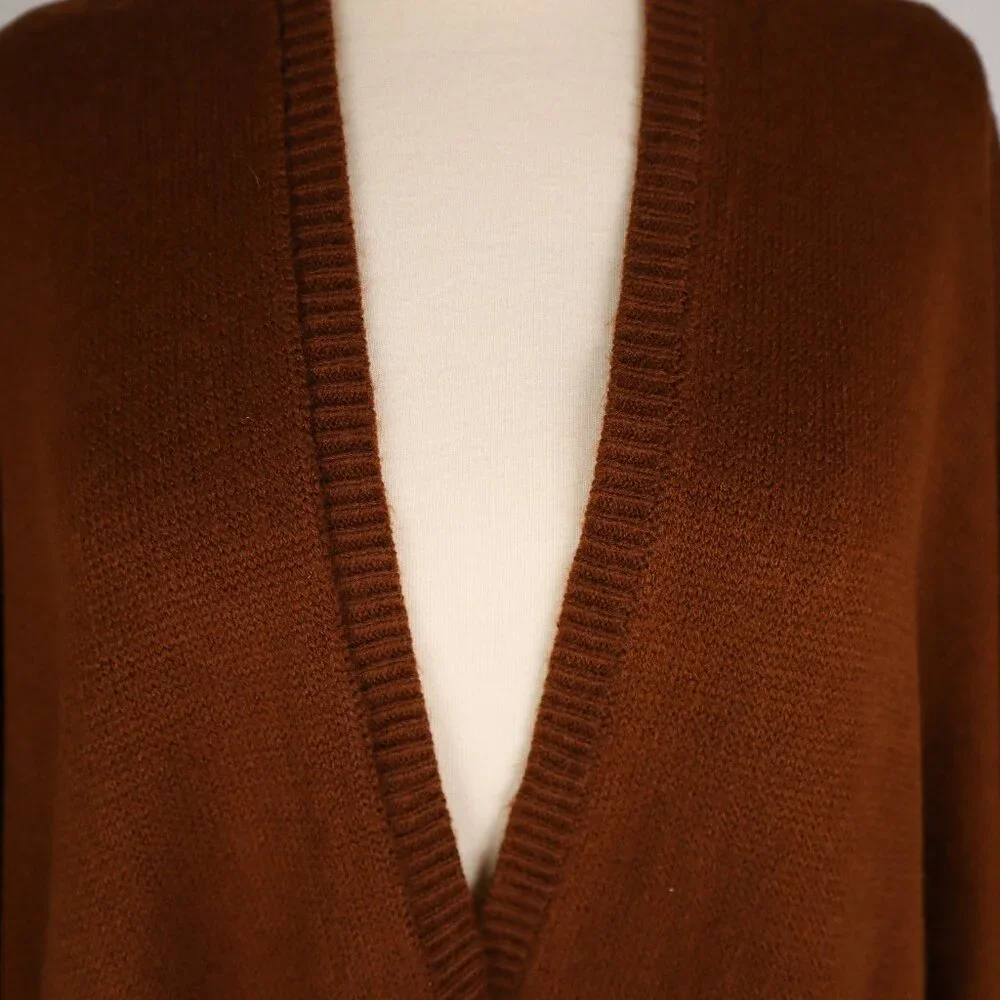❄️ Echo Brown Knit Poncho Cape Shawl Scarf Pockets Sweater Cardigan Wrap Warm